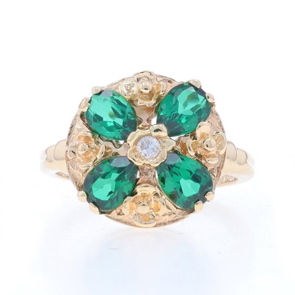 Yellow Gold Lab-Created Spinel Diamond Cluster Cocktail Ring -14k 1.51ctw Floral